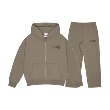 Ash Brown Line-Sta Zip Up Heavy Tracksuit