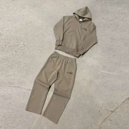 Ash Brown Line-Sta Zip Up Heavy Tracksuit